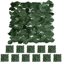 Relaxdays Sichtschutz Efeu, 12er Set, je Heckenmatte 50x50 cm, künstliche Hecke Garten & Balkon, Blätterzaun, dunkelgrün