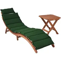 Merxx Gartenliegen Set Ipanema 3tlg., 1 Liegen, 1 Auflage grün/beige, Klapphocker 50 x 50 cm - Eukalyptus