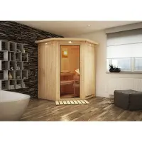 Karibu Sauna Innensauna Nanja Eckeinstieg ohne Zubehör 165x165x202 cm mit Dachkranz mit Bronzierter Tür