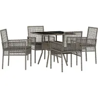 vidaXL Möbel 5-teiliges Garten-Esszimmer Set Grau Poly Rattan - Gartenstühle 3334928