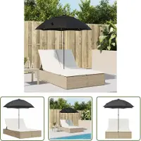 The Living Store Doppel-Sonnenliege mit Kissen & Sonnenschirm Beige Poly Rattan