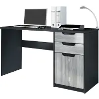 Vladon Schreibtisch Logan, Germany, Bürotisch mit 2 Schubladen und 1 Tür, Schwarz matt/Avola-Anthrazit (129 x 76 x 60 cm)