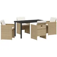 vidaXL Möbel 5-teiliges Garten-Essset mit Kissen, beiges Poly-Rattan - Gartenstühle 3379957