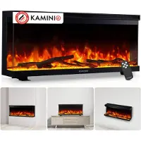 KAMINIO Elektrokamin LEA - Elektrischer 3-in-1 Kamin mit Panoramaview, Heizung, 3D-Flammeneffekt, 12 Flammenfarben, Fernbedienung - 36 Zoll