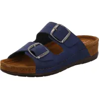 Rohde Damen Leder Pantoletten Klettverschluss Clogs Memory-Fußbett Rodigo-40 5856, Größe:42 EU, Farbe:Blau