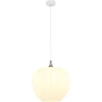 Globo Lighting Hängeleuchte Metall weiß matt, Metall verchromt, Glas opal, satiniert, Kabel Textil weiß, Höhe kürzbar, Glas mit Dekorrillen, ø: 400mm, H: 1200mm, exkl. 1x E27 60W 230V