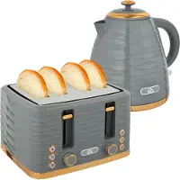 HOMCOM Wasserkocher Toaster Set mit 1,7L Wasserkocher, 4 Scheiben Toaster Grau