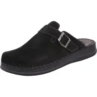 Rohde Herren Pantoffel Clog Nubuk Leder Schnalle Alassio 6794, Größe:45 EU, Farbe:Schwarz