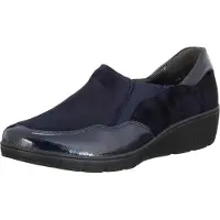 Semler Damen Mokassins, dunkelblau, bequem, schlankes Slip-on-Design mit Keilabsatz