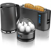 Arendo Frühstücks Set, Wasserkocher 1,5l Temperaturwahl, 2-Scheiben Toaster & Eierkocher für 7 Eier, Grau