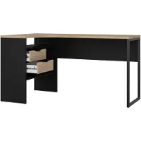 Ebuy24 FunctionPlus Schreibtisch Ecke 3 Ablagen 2 Schubladen Nussbaum Nachbildung schwarz matt.