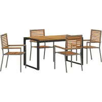 vidaXL Möbel 5-teiliges Garten Esstischset Grau Poly Rattan Akazie, Stapelbare Gartenstühle mit Kissen 2 Stk Grau Poly Rattan - Gartenstühle 3365473