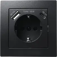 McPower Schutzkontakt-Steckdose Flair 1x USB-C 18W PD 1x USB-A matt schwarz