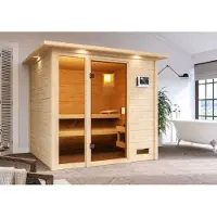 Karibu Sauna Innensauna Jutta Fronteinstieg Ofen 9 kW integr. Strg 224x210x191 cm mit Dachkranz