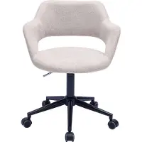 Miliboo - Bürostuhl mit Rollen aus Design-Stoff in beigem samtigem Textureffekt und schwarzem Metall JESSY