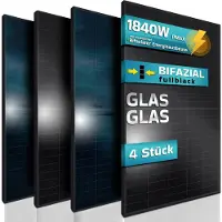 SUNNIVA Solarpanel FULL BLACK Bifazial Glas/Glas 4 x 460 Watt PV Panel - PMax 460W Solar modul n-type, geeignet für Balkonkraftwerk , IP6