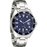 Miraval Herrenarmbanduhr mit Edelstahlarmband 43 mm Datumsanazeige Lupe japanisches Quarzuhrwerk 21 mm breit Klassich Modern Männer Blau