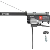Stier Elektrischer Seilzug, Tragkraft 250 kg, Leistung 500 W, Hebehöhe bis 12 m, inkl. Befestigungsbügel, einfache Montage, Sicherheit durch Not-Aus-Schalter