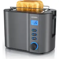 Arendo MANHA Toaster mit Restzeitanzeige, 2 Toastschlitze, integrierter Brötchenaufsatz, 6 Stufen, Auftaufunktion, 800W, Grau