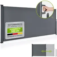 Juskys Seitenmarkise Dubai 500 x 180 cm ausziehbar blickdicht, Sichtschutz für Balkon & Terrasse, Seitenrollo Wandhalterung - anthrazit
