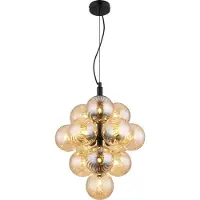 Globo Lighting Hängeleuchte Metall schwarz matt, Glaskugeln amber, Kabel PVC schwarz, Höhe kürzbar, ø: 395mm, H: 1200mm, exkl. 13x G9 LED 4W 230V