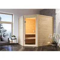 Karibu Sauna Innensauna Jella Eckeinstieg Ofen 3,6 kW externe Strg.easy 196x145x187 cm ohne Dachkranz