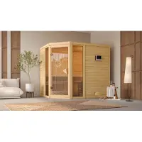 Karibu Sauna Innensauna Sinai 3 Eckeinstieg Ofen 9 kW integr. Strg 236x184x208 cm ohne Dachkranz