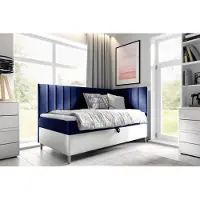 Fun-Möbel Boxspringbett Gästebett Kinderbett HELVI Nr.3 100x200cm Weiss-Blau Seite Rechts