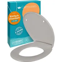 Calmwaters Premium WC Sitz einfache Montage, Toilettendeckel bis 250 kg, EU, aus antibakteriellem Duroplast, Absenkautomatik, 2 Montage Optionen, abnehmbar, Klobrille, oval, Manhattan-Grau