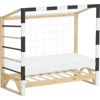 ML-Design Kinderbett Fußballtor 70x140 cm mit Matratze Holzbett mit Lattenrost Kletterleiter & Netz Jugendbett aus Kiefernholz Einzelbett Handballtor