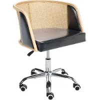 Beliani Schreibtischstuhl Schwarz Kunstleder Polyrattan Wiener Geflecht Rückenlehne Höhenverstellbar Drehbar Armlehnen Retro Stil Bürostuhl Home Office