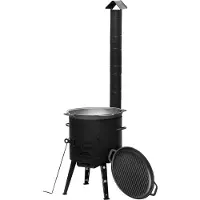 4BIG.fun Ø36 Uchag 2mm stahl Utschak mit Abzugsrohr Utschag Campingofen 8L Gusseisen Kazan mit Gusseisen Deckel-Grillpfanne Kasan Feuerstelle Feldküche