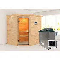 Karibu Sauna Innensauna Elea Eckeinstieg Ofen 9 KW externe Strg easy 224x184x191 cm mit Dachkranz