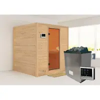 Karibu Sauna Innensauna Mojave Fronteinstieg Ofen 9 KW externe Strg easy 196x195x200 cm ohne Dachkranz mit Bronzierter Tür