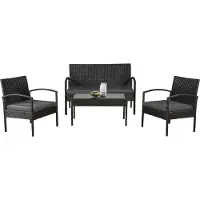 Juskys Polyrattan Gartenmöbel-Set Trinidad – Balkonmöbel-Set mit Tisch, Sofa & 2 Stühlen – Sitzgruppe für 4 Personen Schwarz mit Auflagen dunkelgrau