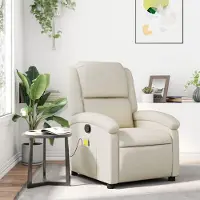 vidaXL Möbel Massagesessel mit Relaxfunktion, Kunstleder, Creme - Fernseh- & Relaxsessel CC4240