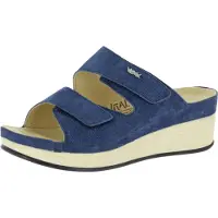 VITAL 1603 Lara komfortable und hochwertige Pantoletten Damen mit Massagefussbett aus Leder und rutschfester TPU Sohle | Pantoffel | Hausschuhe Marineblau EU 40