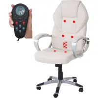 Mendler Massage-Bürostuhl HWC-A69, Drehstuhl Chefsessel, Heizfunktion Massagefunktion Kunstleder creme