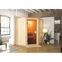 Karibu Sauna Innensauna Tonja Eckeinstieg Ofen 3,6 kW -Ofen externe Strg. easy 170x151x198 cm ohne Dachkranz mit Bronzierter Tür