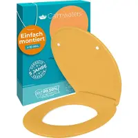 Calmwaters Premium WC Sitz einfache Montage, Toilettendeckel bis 250 kg, EU, antibakterieller Duroplast, Absenkautomatik, 2 Montage Optionen, abnehmbar, Klobrille, oval, Curry-Gelb