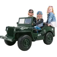 Actionbikes Motors Kinder Elektro Auto Jeep Willys | 3 Gurte - Allrad Antrieb - Dreisitzer - Fernbedienung - Federung - LED - Hupe - Geländefahrzeug