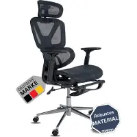DELUKE Bürostuhl Ergonomisch OLYMPO Schreibtischstuhl mit Rollen | Höhenverstellbarer Drehstuhl, Arbeitsstuhl mit Kopfstütze Fußstütze | Chefsessel, Computerstuhl 135 kg | Schwarz