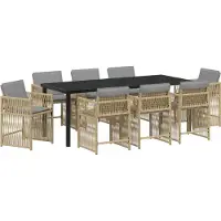 vidaXL Möbel-Stil 9-teiliges Garten Essset mit Kissen Beige Poly Rattan - Gartenstühle "2025"461606