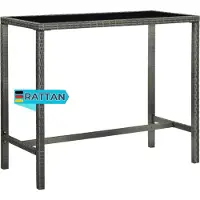 DELUKE Garten-Bartisch JONI Grau 130x60x110 cm Poly Rattan und Glas | Gartentisch Rattan Bistrotisch Outdoortisch Terrassentisch