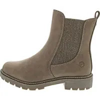 Tamaris Chelseaboots , Damen, Gr. 36, wärmend, beige (taupe), Elastischer Einsatz, Nubuklederimitat, unifarben, used, Schuhe Chelseaboots, Businessschuh, Schlupfschuh, Stiefelette mit Stretcheinsätzen