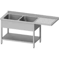 Stalgast Spültisch mit Grundboden, und Überstand, 1700x600x900 mm, mit zwei Becken links, mit Aufkantung, verschweißt