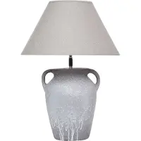 Beliani Tischlampe Grau & Weiß Keramik Vasenform 49 cm Stoffschirm Leinen Kegelform Verstellbar Langes Kabel mit Schalter Modern Schlaf- u. Wohnzimmer