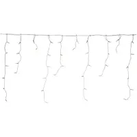 F-H-S International Star-Max LED Eisregen Lichterkette warmweiß - 168 LEDs, 4 m, 14 Stränge, weißes Kabel, IP44 Adapter, 5 m Zuleitung, Timer (6/18 Std), für außen und innen