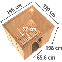Karibu Sauna Daria (Fronteinstieg), Ganzglastür, bronziert, Ofen 3,6 kW externe Steuerung easy