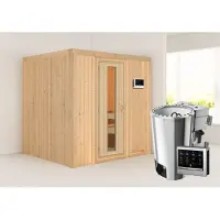 Karibu Sauna Innensauna Daria Fronteinstieg Ofen 3,6 kW -Ofen externe Strg. easy 196x170x198 cm ohne Dachkranz mit Energiespartür